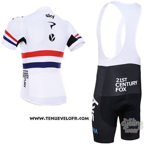 2015 Maillot Ciclismo Sky Champion Regno Unito Blanc et Rouge Manches Courtes et Cuissard